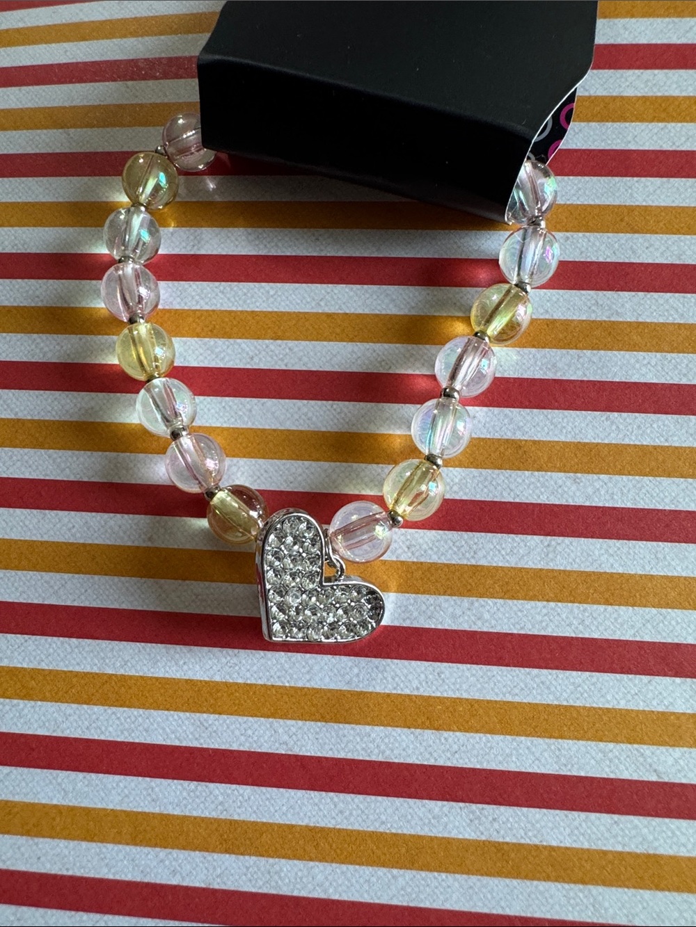paparazzi Iridescent Pink & Yellow Beaded Heart Necklace